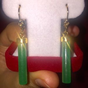 14K Authentic Jade Leverback Earrings